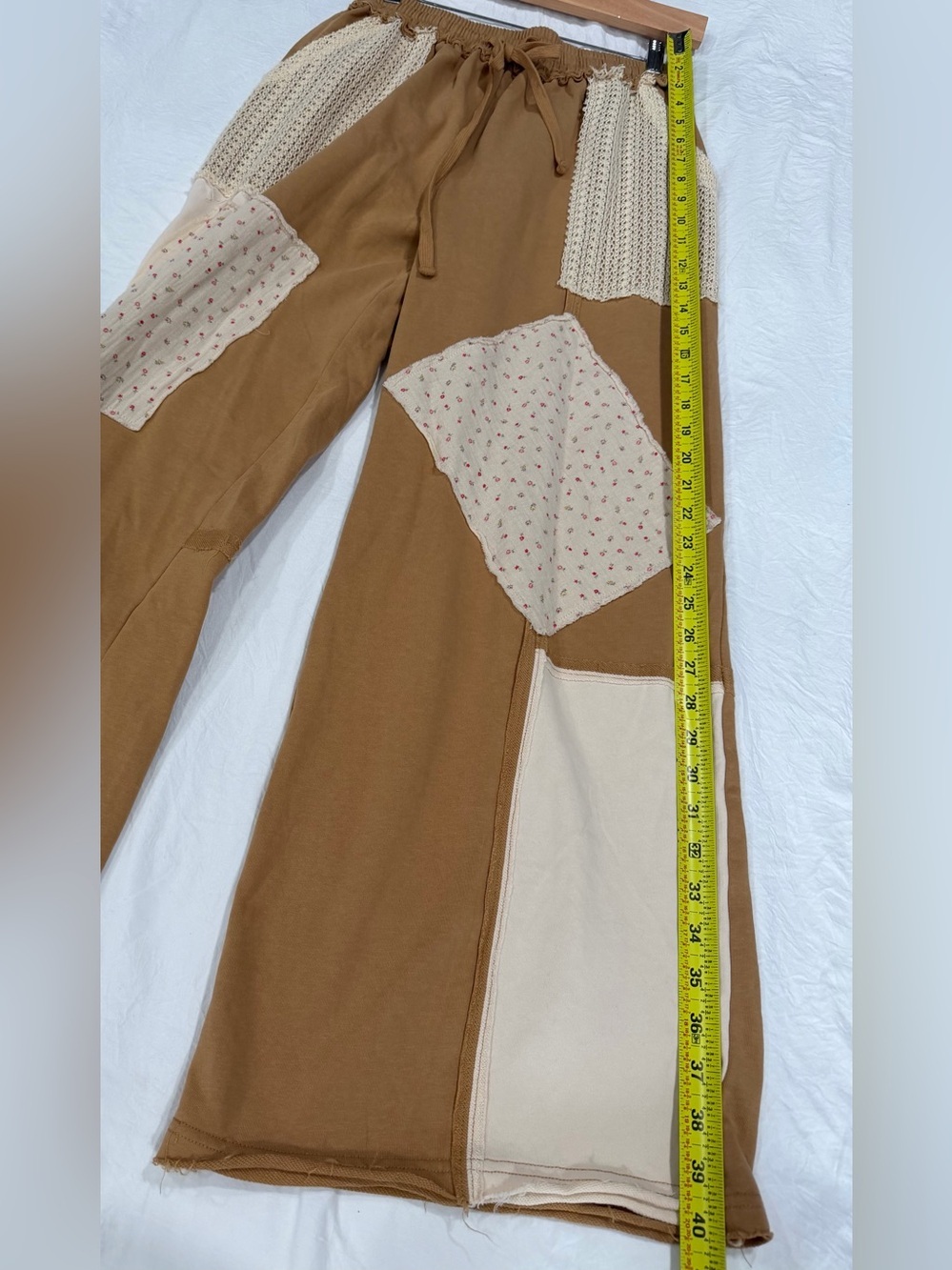 Casual Wide-Leg Patchwork Lounge Pants in Camel - Picture 6 of 12